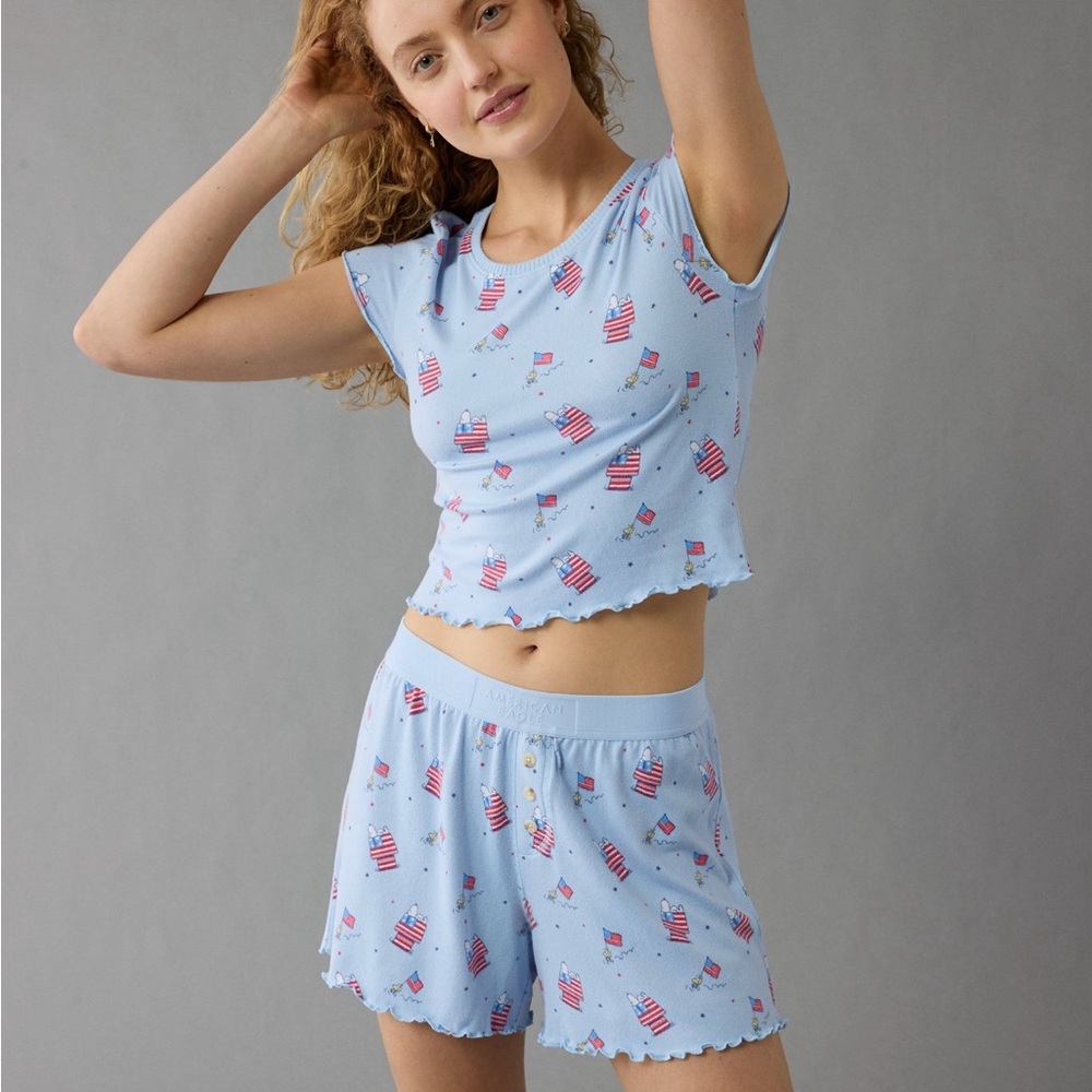 New! AE American Eagle Snoopy American Flag PJ set size Small